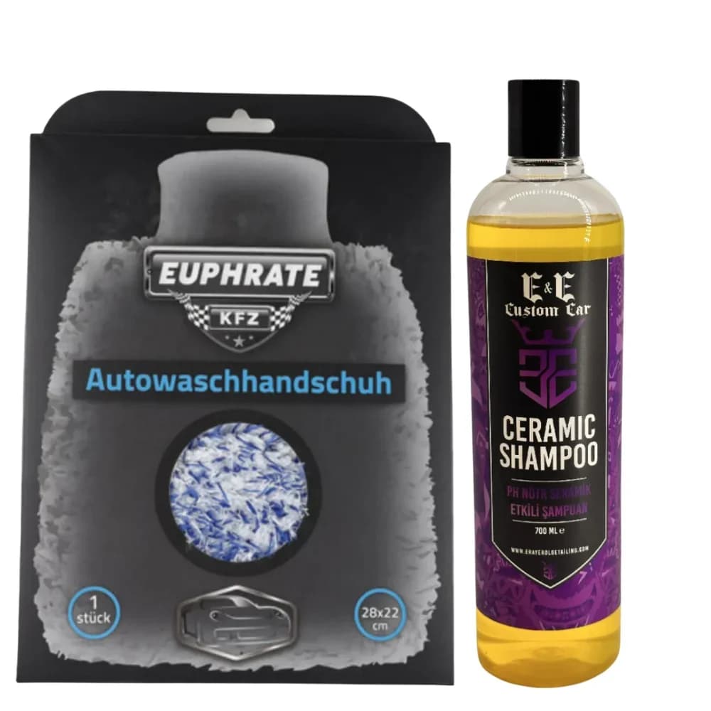 EUPHRATE KFZ MİKROFİBER YIKAMA ELDİVENİ VE EE CUSTOM CAR SERAMİK ŞAMPUAN 700 ML
